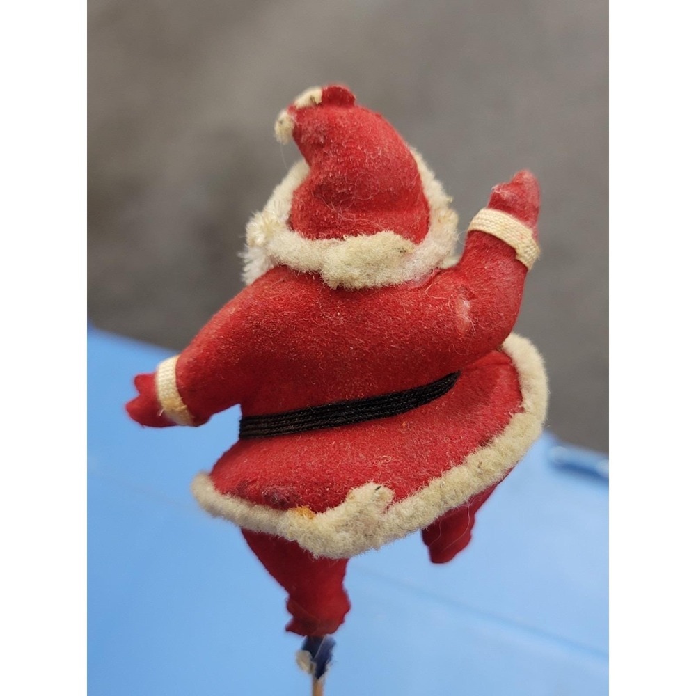 Vintage 1960s Flocked Santa Claus Blow Mold On A Stick For Floral Arrangement - Picture 8 of 8
